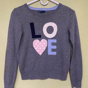 Girls Gap Kids Grey "LOVE" Sweater 💜🐘Size XL 12